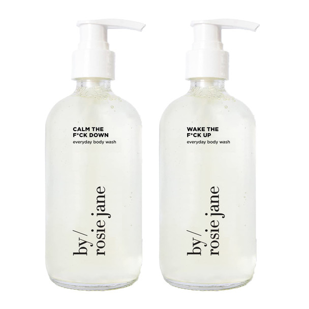 By Rosie Jane Morning + Evening Bodywash Bundle - Includes Invigorating Wake The F*ck Up Scent with Lemon Verbena + Soothing Calm The F*ck Down Scent with Lavender - 2-Pack Bath, Shower, Body Care Set