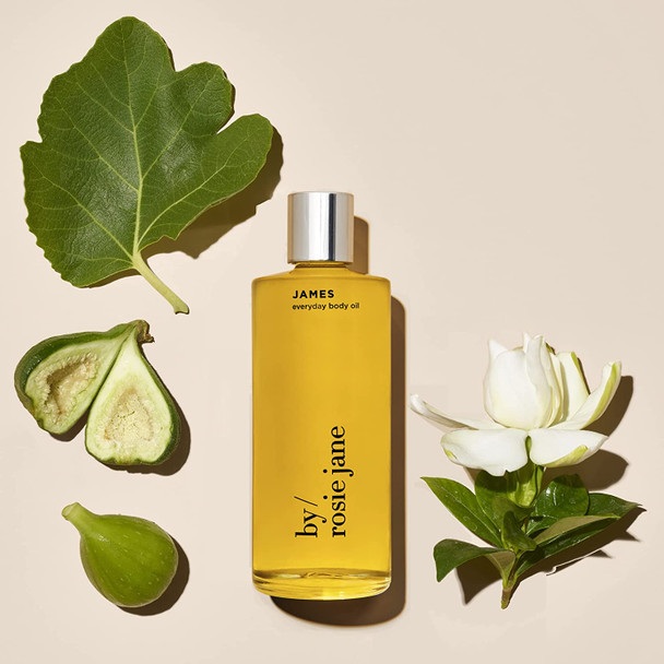 By Rosie Jane Everyday Body Oil (James) - Fig, Amber & Gardenia Scented Body Oil with Coconut Oil, Olive Oil & Rosehip Seed Oil for Hydrated, Nourished Skin (120ml)