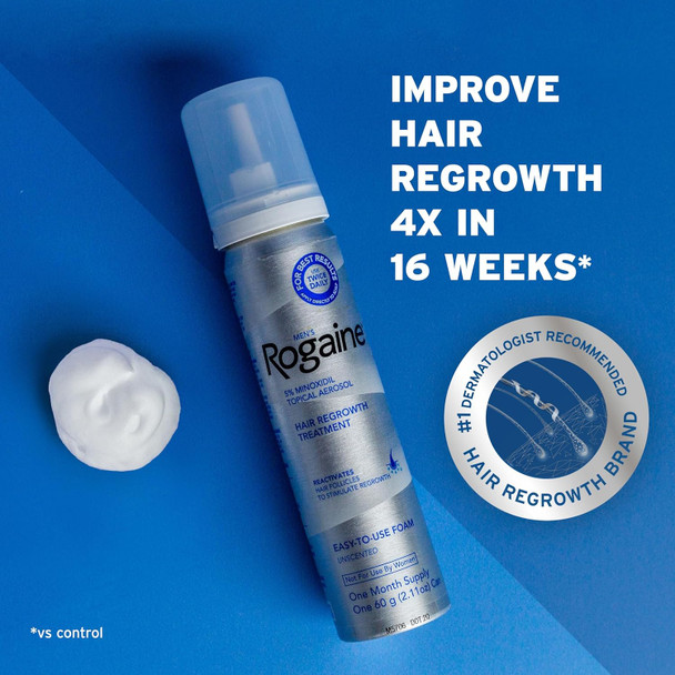 Men'S Rogaine 5% Minoxidil Foam For Hair Loss And Hair Regrowth, Topical Treatment For Thinning Hair, 1-Month Supply