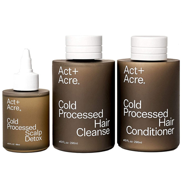 Act+Acre Cold Processed Scalp Renew Treatment Mask (1.2 fl oz / 35mL), Clean Haircare Set with Nourishing Sulfate Free Shampoo (10 Fl Oz), Conditioner (10 Fl Oz) and Scalp Oil Treatment (3 Fl Oz)