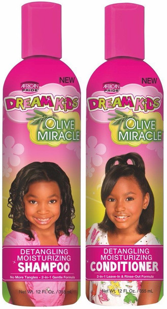 African Pride Dream Kids Olive Miracle Detangling Shampoo and Conditioner Combo Set