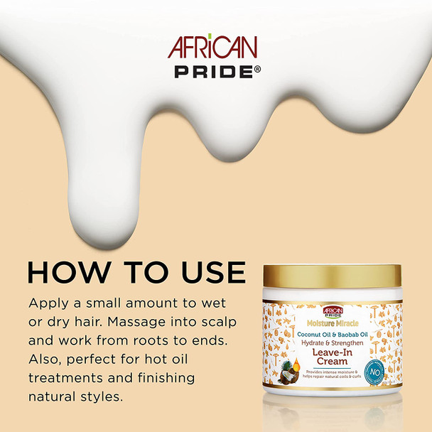 African Pride Moisture Miracle Pre-Shampoo & Leave-In Cream - Helps Minimize Hair Breakage & Provides Intense Moisture for Natural Coils & Curls, Detangles & Conditions, 12 Oz & 15 Oz