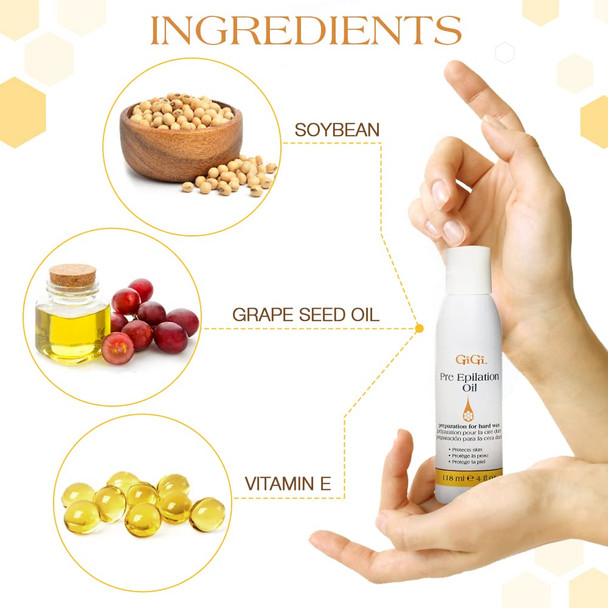 GiGi Pre Epilation Oil with Soybean and Grape Seed Oils, 4 fl oz