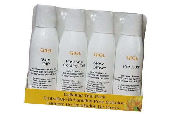 GiGi Epilating Lotion Pre Pack Post Wax Cooling Gel Pre-Hon Wax Off Slow Grow (contains four 2 oz.)
