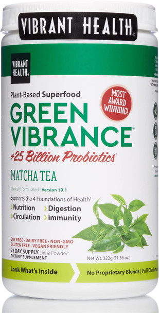 Vibrant Health, Green Vibrance, Plant-Based Superfood Powder, Vegan Friendly, Matcha Tea, 25 Servings