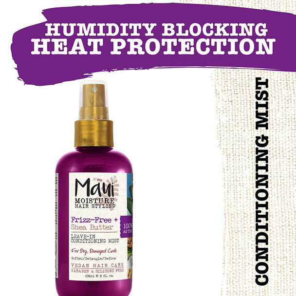 Maui Moisture Frizz-Free + Shea Butter Leave-in Conditioning Mist, Curly Hair Styling, No Drying Alcohols, Parabens or Silicone, 8oz