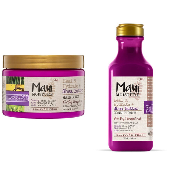Maui Moisture Heal & Hydrate + Shea Butter Hair Mask & Leave-In Conditioner with Maui Moisture Heal & Hydrate + Shea Butter Conditioner to Repair & Deeply Moisturize Tight Curly Hai
