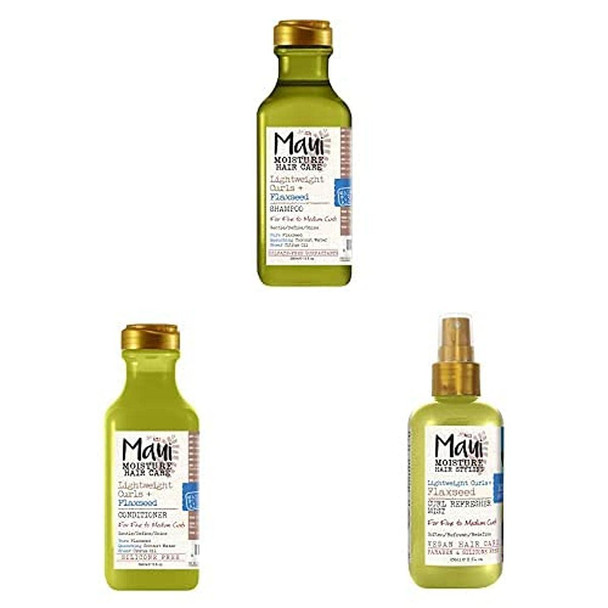 Maui Moisture, Lightweight Curls + Flaxseed Shampoo with Conditioner and Conditioning, Moisturizing Spray