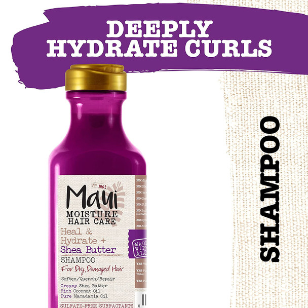 Maui Moisture Heal & Hydrate + Shea Butter Shampoo to Repair & Deeply Moisturize Tight Curly Hair with Coconut & Macademia Oils, Vegan, Silicone, Paraben & Sulfate-Free, 13 fl oz