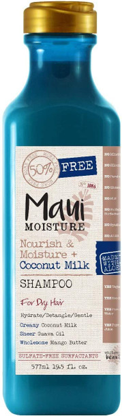 Maui Moisture Shampoo Coconut Milk 19.5 Ounce (Nourish) (577ml) (2 Pack)