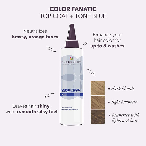 Pureology Color Fanatic Top Coat + Tone Blue High-Gloss Hair Toner | Toning Hair Gloss for Color-Treated Hair | Glaze For Dark Blonde to Brunette Hair | 6.7 Fl Oz