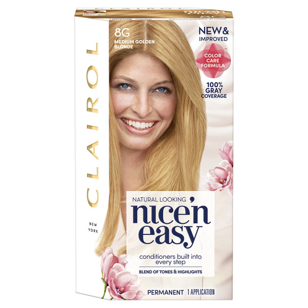 Clairol Nice'n Easy Permanent Hair Color, 8G Medium Golden Blonde, 1 Count