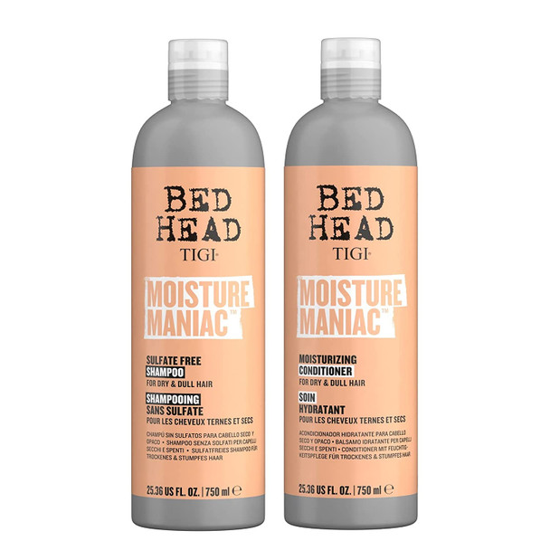 Bed Head by TIGI Shampoo and Conditioner For Dry Hair Moisture Maniac Sulfate-Free Shampoo & Moisturizing Conditioner with Argan Oil 25.36 fl oz 2 count