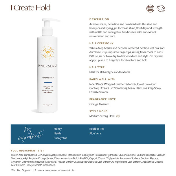 Innersense Organic Beauty - Natural I Create Hold Styling Gel | Non-Toxic, Cruelty-Free, Clean Haircare (2 fl oz)