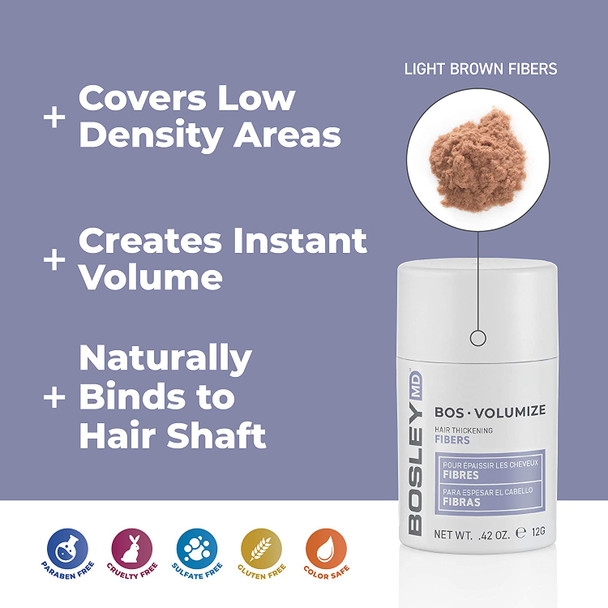 BosleyMD BosVolumize Hair Thickening Fibers, Hair Building Formula with Natural Keratin for Thinning Hair or Bald Spots, Hair Loss Concealer Men and Women, 4 Colors