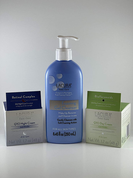 Lacura Foaming Gel Cleanser + Lacura Face Care Q10 Anti-Wrinkle Day Cream + Lacura Face Care Q10 Anti-Wrinkle Night Cream
