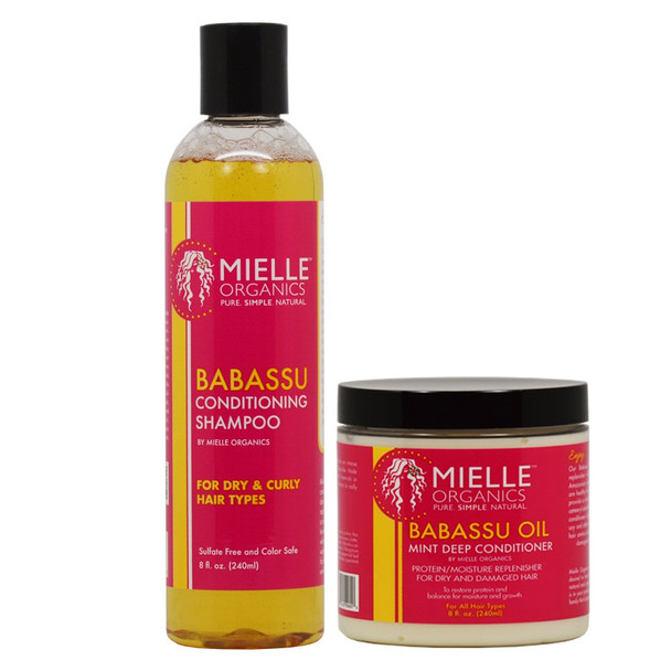 Mielle Organics Haircare Set ( Babassu Conditioning Shampoo 8 oz , Babassu Oil And Mint Deep Conditioner 8 oz )