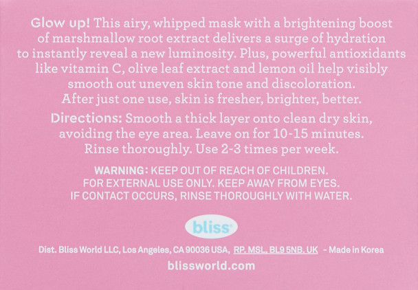 bliss  Mighty Marshmallow Face Mask  Brightening  Hydrating Face Mask Vegan  Cruelty Free  Paraben Free  1.7 fl. oz.