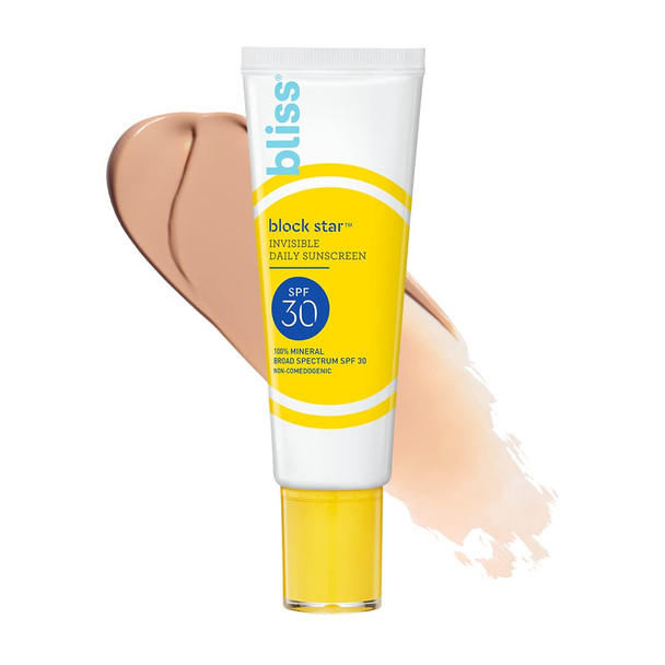 Bliss Tinted Sunscreen  Block Star Face Sunscreen  SPF 30  100 Mineral Sunscreen  NonGreasy  NonIrritating  Vegan  1.4 fl oz