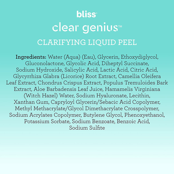 Bliss Clear Genius Clarifying Overnight Liquid Peel  Clear Pores  Exfoliate Skin  NonIrritating  Clean  CrueltyFree  Paraben Free  Vegan  1 fl oz