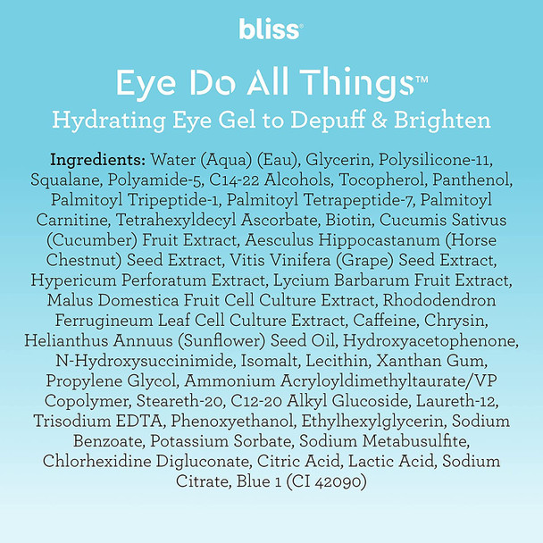 bliss Eye Do All Things Hydrating Eye Gel Depuff  Brighten StraightfromtheSpa Paraben Free Cruelty Free 0.7 fl oz