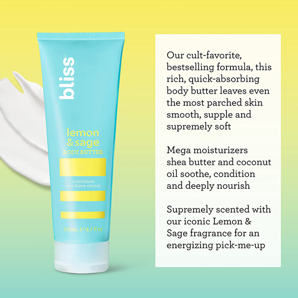 Bliss Lemon  Sage Soapy Suds Body Butter  Gentle  Hydrating for Supremely Soft Skin  Paraben Free Cruelty Free 32 Oz