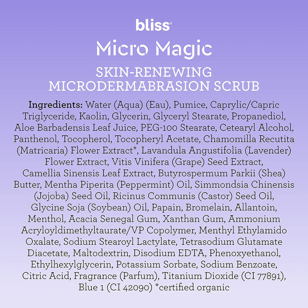 bliss Micro Magic  Skinrenewing Microdermabrasion Scrub  StraightfromtheSpa  Tightens Pores  Brightens Skin  Paraben Free Cruelty Free  3.4 fl oz