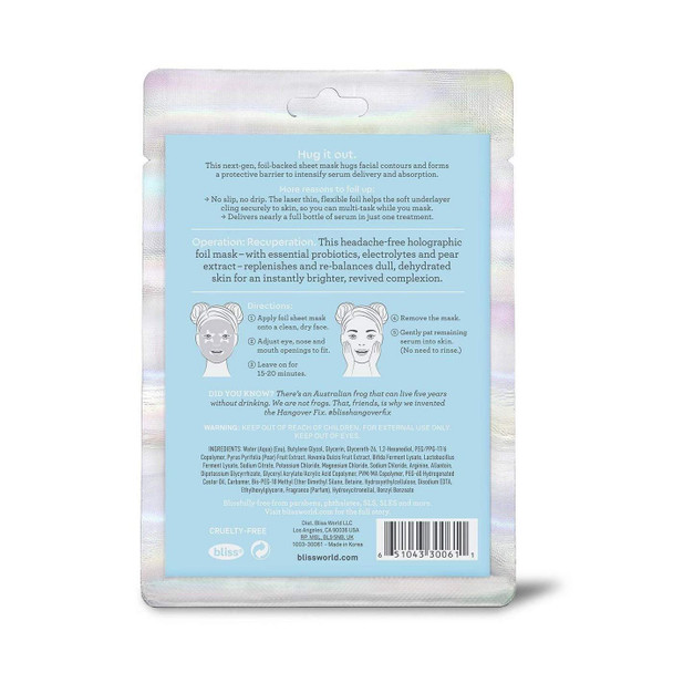 Bliss Hangover Fix Holographic Foil Sheet Mask  .8oz