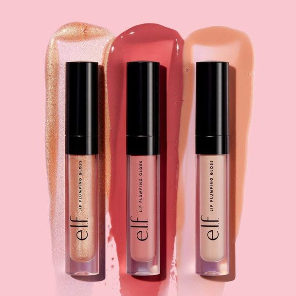 e.l.f Lip Plumping Gloss Hydrating Nourishing Invigorating HighShine Plumps Volumizes Cools Soothes Champagne Glam Shimmer 0.09 Oz