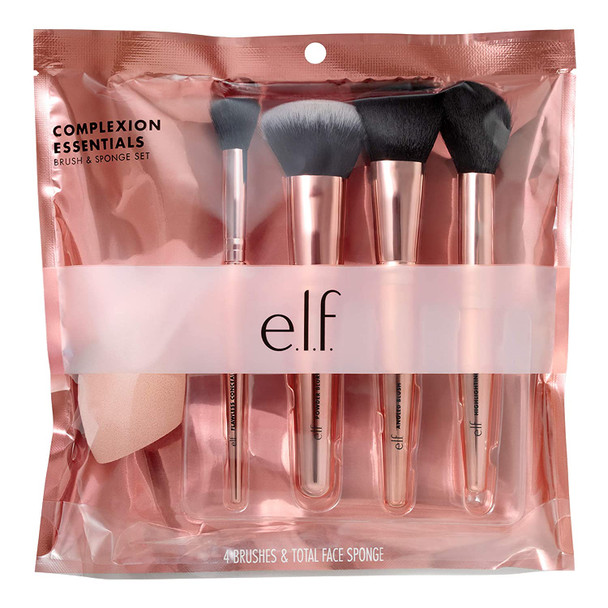 e.l.f. Cosmetics Complexion Essentials Brush  Sponge Set Concealer Powder Blush  Highlighter Brushes  Total Face Sponge For A Perfect Complexion