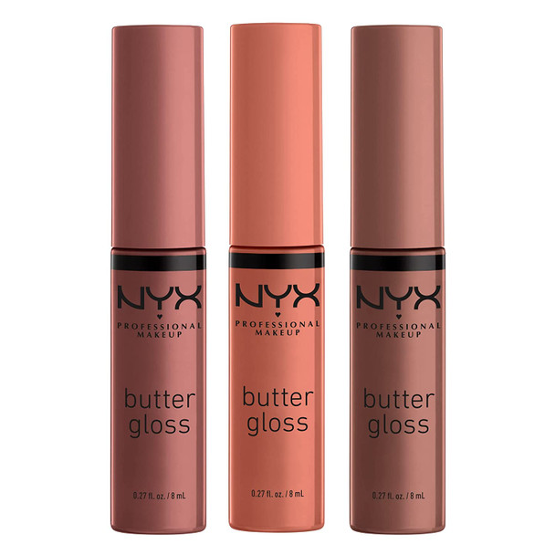NYX PROFESSIONAL MAKEUP Butter Gloss Brown Sugar - Pack Of 3 Lip Gloss (Sugar High, Spiked Toffee, Butterscotch)