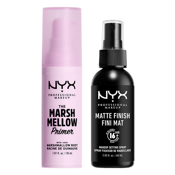 NYX PROFESSIONAL MAKEUP Marshmellow Smoothing Primer + Makeup Setting Spray, Matte Finish (2-Pack Bundle)