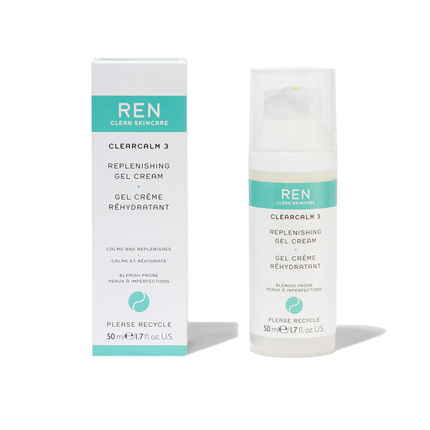 REN Clean Skincare - Clearcalm 3 Replenishing Gel Cream - Vegan Moisturizer for Sensitive Blemish-Prone Skin, 1.7 Fl Oz