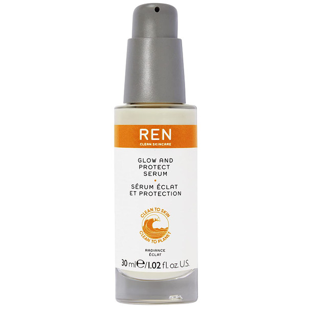 REN Clean Skincare Glow & Protect Serum - Antioxidant Superfruit Facial Serum with Vitamin C - Brightening Serum Smooths, Evens Tone and Reduces Appearance of Fine Lines for a Firmer-Looking Skin, 1.02 Fl Oz