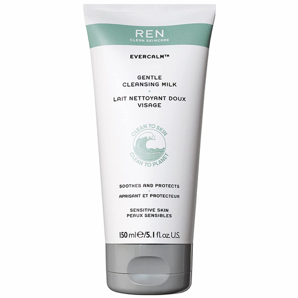 REN Clean Skincare - Evercalm Daily Facial Cleanser - Gentle Cleansing Milk Hydrates & Protects Sensitive Skin without Overdrying - Makeup Remover, Unclogs Pores, 5.1 Fl Oz