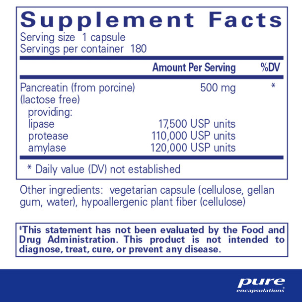 Pure Encapsulations - Pancreatic Enzyme Formula - Hypoallergenic Supplement to Support Proper Digestive Function - 180 Capsules