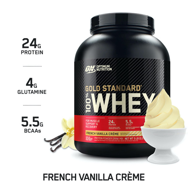 Optimum Nutrition Gold Standard 100% Whey Protein Powder, French Vanilla Creme, 5 Pound