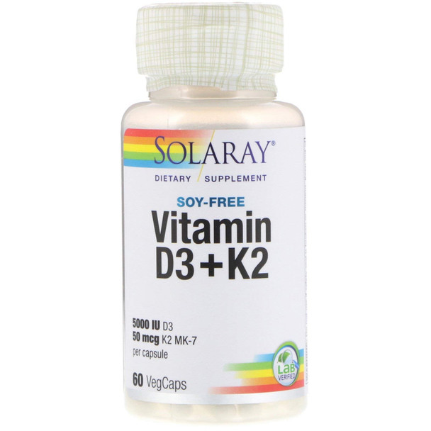 Solaray, (2 Pack) Vitamin D3 + K2, Soy Free, 60 VegCaps