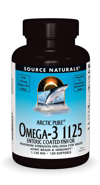 Source Naturals ArcticPure Omega-3 Fish Oil 1125mg Ultra Potency EPA + DHA for Heart, Joint, Brain & Immune Health -Enteric Coated for Sensitive Stomachs - 120 Softgels