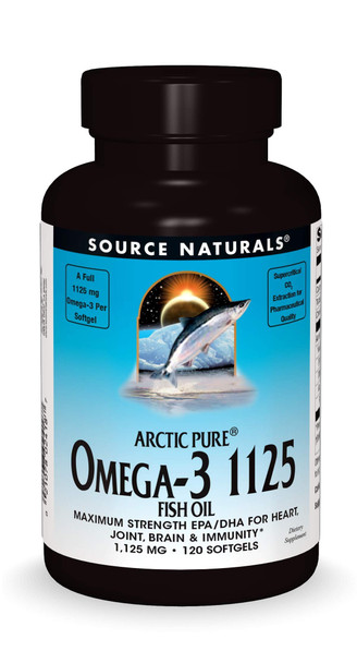 Source Naturals ArcticPure Omega-3 Fish Oil 1125mg Ultra Potency Maximum Strength EPA + DHA for Heart, Joint, Brain & Immune Health - 120 Softgels