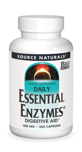 Source Naturals Essential Enzymes 500mg Bio-Aligned Multiple Enzyme Supplement Herbal Defense for Digestion, Gas, Constipation & Bloating Relief - Supports A Strong Immune System - 360 Capsules