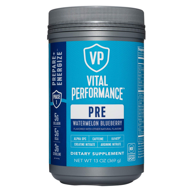 Vital Performance Pre-Workout Powder, NSF for Sport Certified, 5g Vital Proteins Collagen, Low Sugar, 140mg Caffeine, 1.5g Creatine Nitrate, 1.5g Arginine Nitrate, Watermelon Blueberry