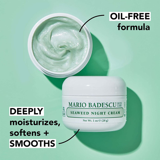 Mario Badescu Seaweed Night Cream For Combination, Oily & Sensitive Skin, Oil-Free Moisturizer With Collagen & Sodium Hyaluronate, Moisturizes & Smooths Skin