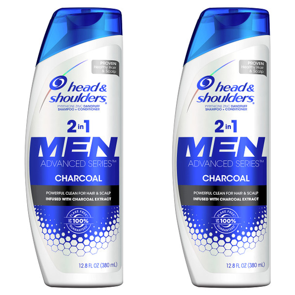 Head and Shoulders Shampoo and Conditioner 2 in 1, Anti Dandruff Treatment and Scalp Care, Charcoal for Men, 12.8 fl oz, Twin Pack