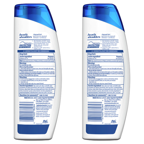 Head and Shoulders Shampoo and Conditioner 2 in 1, Anti Dandruff Treatment and Scalp Care, Charcoal for Men, 12.8 fl oz, Twin Pack