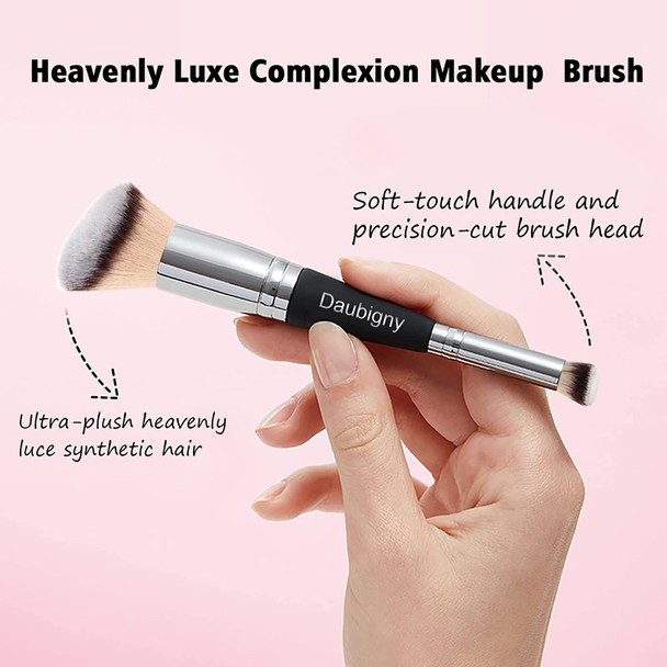 Daubigny Makeup Brushes Dual-ended Angled Foundation Brush Concealer Brush Perfect for Any Look Premium Luxe Hair Rounded Taperd Flawless Brush Ideal for Liquid, Cream, Powder,Blending, Buffing,Concealer