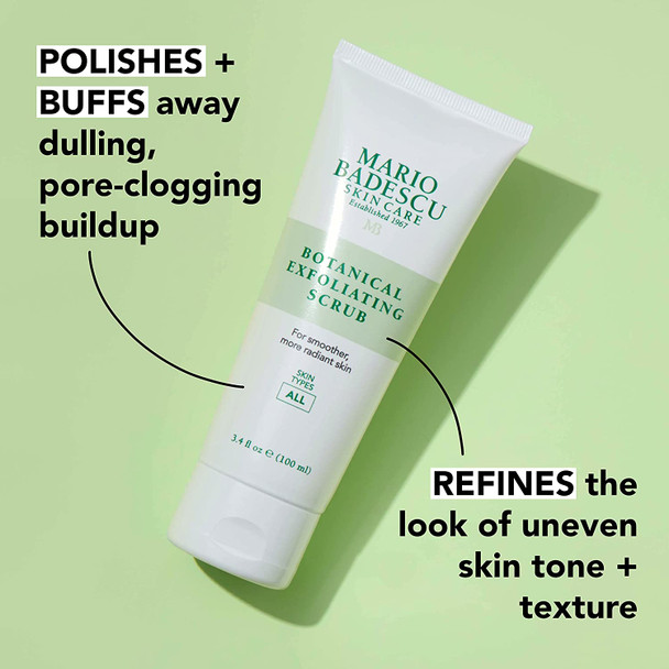 Mario Badescu Botanical Exfoliating Scrub for All Skin Types | Face Scrub with Ivory Palm Seeds & Green Tea Extract | Visibly Evens Skin Tone & Texture | 3.4 Fl Oz