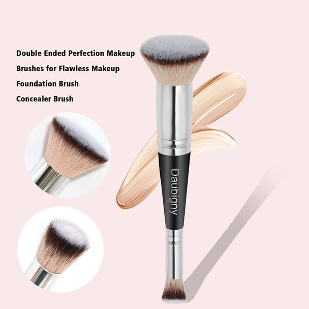 Daubigny Makeup Brushes Dual-ended Pro Foundation Brush Concealer Brush Perfect for Any Look Premium Hair Flat Top Flawless Brush Ideal for Liquid, Cream, Powder,Blending, Buffing,Concealer