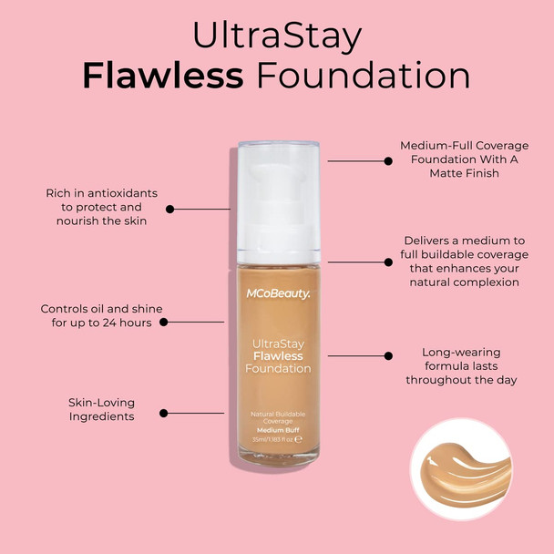 MCoBeauty Ultrastay Flawless Foundation - Corrects Skin Tone And Blurs Imperfections - Lightweight, Buildable Coverage - Hydrates And Nourishes - Luminous Complexion - Liquid - Classic Ivory - 1 Oz