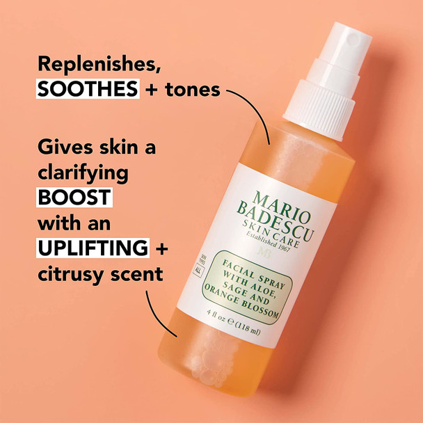 Mario Badescu Facial Spray with Aloe, Sage and Orange Blossom for All Skin Types | Face Mist that Hydrates & Uplifts